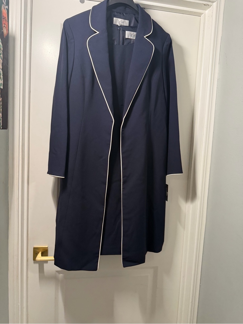 Le Suit Navy Piped Longline Blazer Coat suit Two piece
